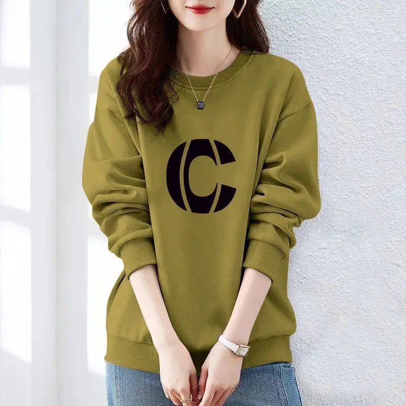 Women Clothing Spring Autumn Long Sleeve Print Letter Loose Casual Hoodies Sweatshirts Lazy Style All-match Tops Trend Fashion